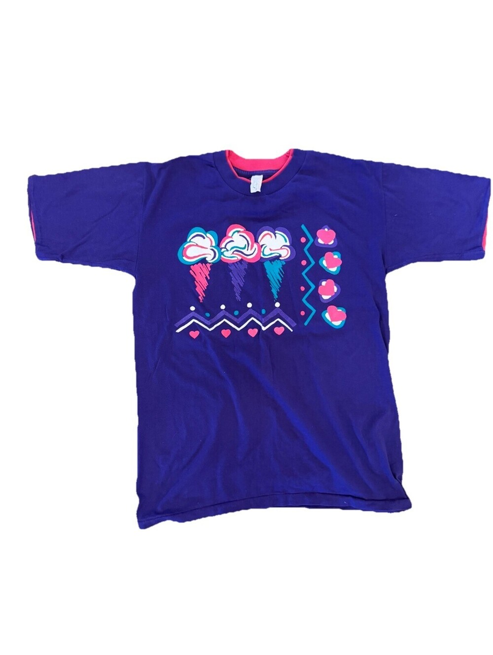 Vintage Ice Cream 80s-90s T-shirt Pink Purple Print Size Large